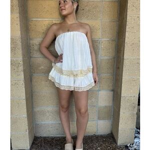 Elegant White and Cream Strapless Jumpsuit